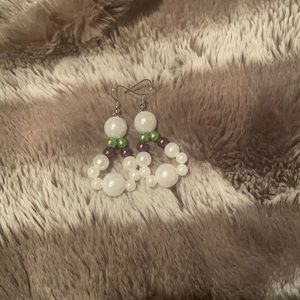 Fashion earrings white, green and purple